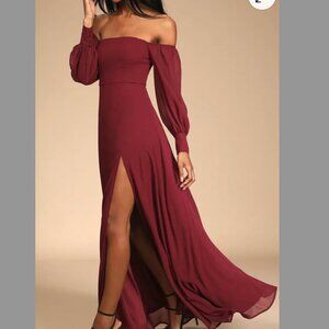 Burgandy Off- Shoulder Maxi dress